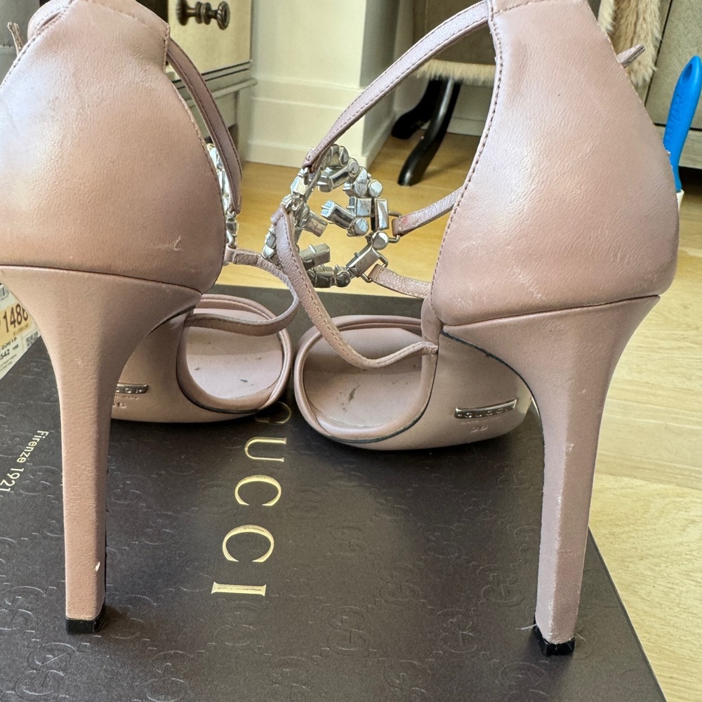 GUCCI | GG Crystal Embellished Nude Leather High Heel Strappy Sandal EU 36 US 6 - Picture 10 of 10